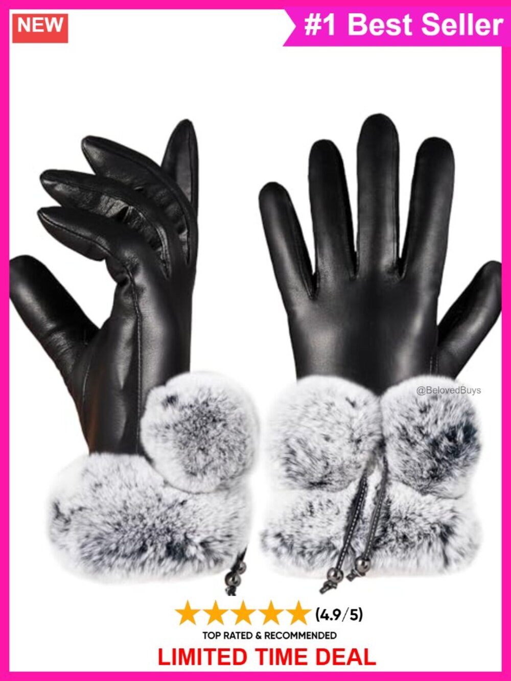 Fur Lined Leather Gloves Rex Rabbit Fur Cuffs Touchscreen
